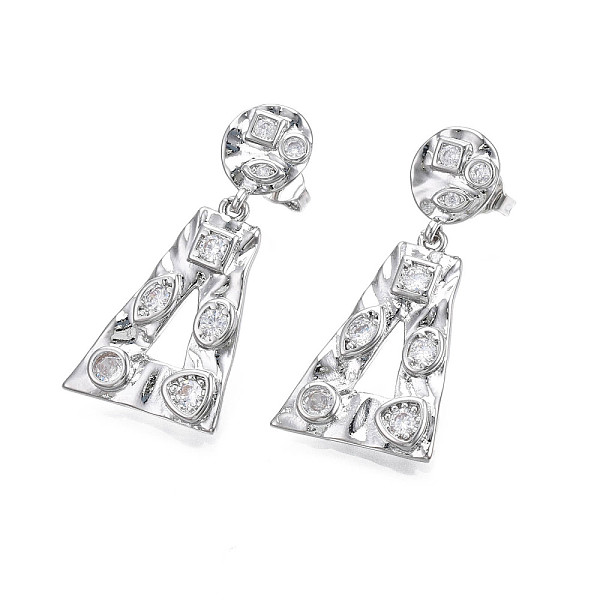 PandaHall Cubic Zirconia Triangle Dangle Stud Earrings, Real Platinum Plated Brass Jewelry for Women, Nickel Free, Clear, 32.5mm, Pin: 0.8mm...