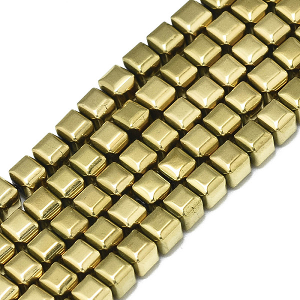 

PandaHall Electroplate Non-magnetic Synthetic Hematite Beads Strands, Cube, Real 18K Gold Plated, 3.5x4x4mm, Hole: 0.9mm, about...