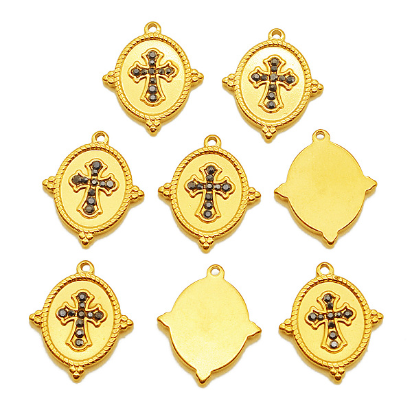 

PandaHall 201 Stainless Steel Pendants, with Jet Hematite Rhinestone, Oval with Cross, Golden, 19x16.5x2mm, Hole: 1.4mm 201 Stainless Steel..., Black