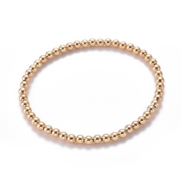 

PandaHall Brass Stretch Beaded Bracelets, Round, Real 18K Gold Plated, Inner Diameter: 2-1/4 inch(5.8cm), Bead: 4mm Brass