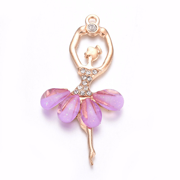 

PandaHall Resin Big Pendants, with Golden Plated Alloy Findings and Rhinestone, Ballet Girl, Violet, 60x31x4mm, Hole: 2mm Alloy+Resin Human..., Purple