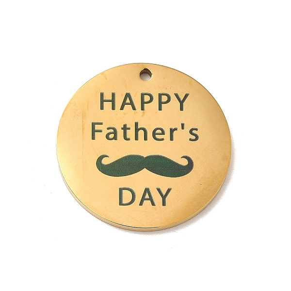 

PandaHall Father's Day Theme 304 Stainless Steel Pendants, Flat Round with Word Happy Father's Day & Beard, Golden, 25x1.5mm, Hole: 1.6mm...