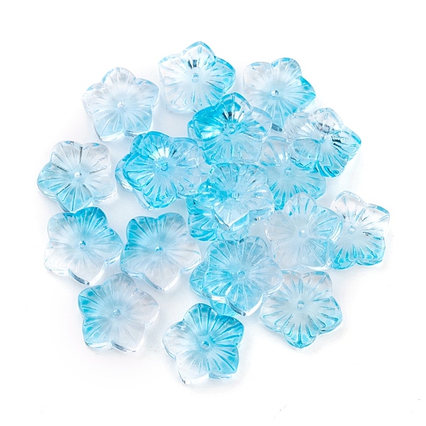 

PandaHall Transparent Glass Beads, Flower, Two Tone, Deep Sky Blue, 12x13x3mm, Hole: 1.2mm Glass Flower Blue