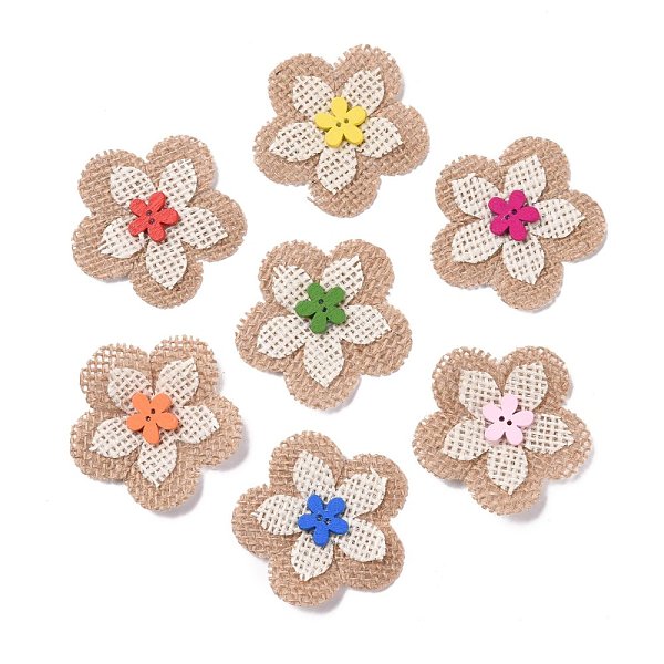 

PandaHall Handmade Linen Ornament Accessories, with Wood Beads, for DIY Craft Making, Flower, Mixed Color, 51~52x4.5mm Cloth Flower..., Multicolor