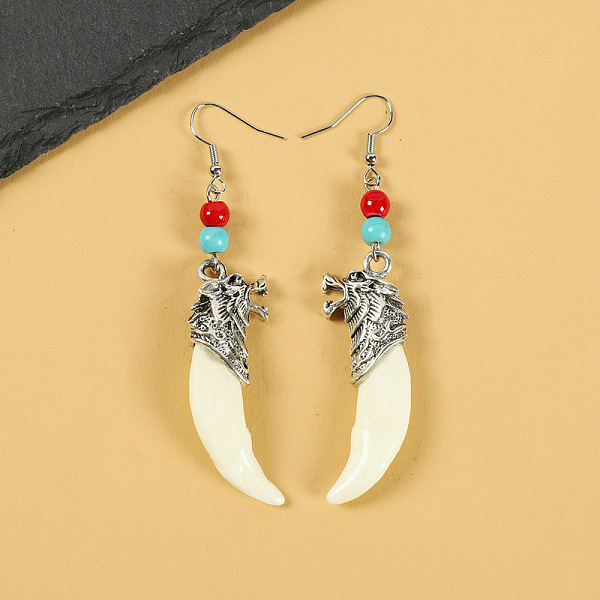 

PandaHall Natural Gemstone Wolf Tooth Shape Dangle Earrings with Real Tibetan Mastiff Dog Tooth Natural Gemstone Others