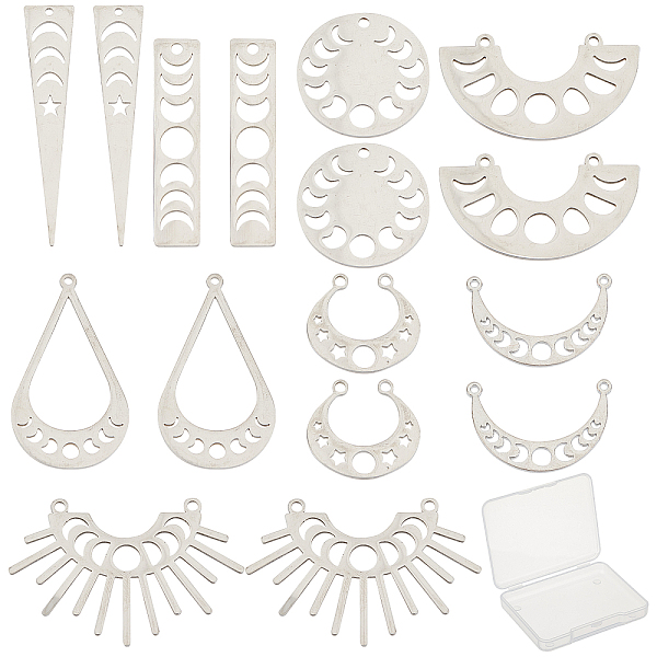 

PandaHall SUNNYCLUE 1 Box 16PCS 8 Style Stainless Steel Sunlight Triangle Stars Charms Moon Charms Bracelets Making Charms Pendants for DIY...