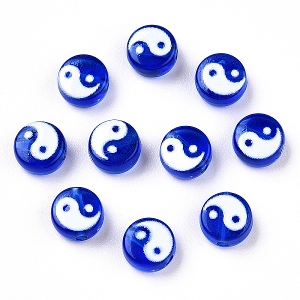 

PandaHall Transparent Acrylic Beads, Flat Round with Yin Yang Pattern, Blue, 7x4mm, Hole: 1.5mm Acrylic Flat Round Blue