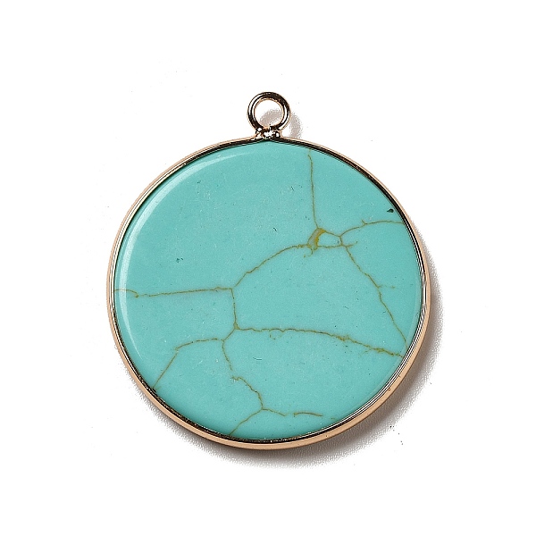 

PandaHall Synthetic Turquoise Dyed Pendants, Flat Round Charms, with Golden Plated Brass Frame, 35x31x3~3.5mm, Hole: 2.5mm Synthetic...