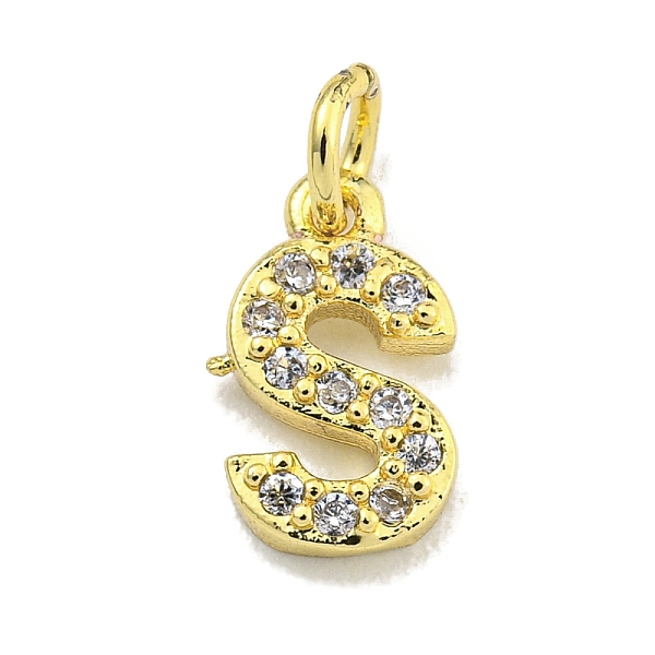 

PandaHall Letter Brass Micro Pave Clear Cubic Zirconia Pendants, Jump Ring, Real 18K Gold Plated, Letter S, 9.5x6.8x1.8mm, Jump Ring...