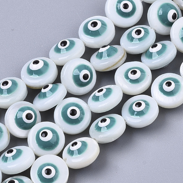 

PandaHall Natural Freshwater Shell Beads, Enamelled Sequins, Flat Round with Evil Eye, Green, 8x6mm, Hole: 0.8~1mm Freshwater Shell Evil Eye...