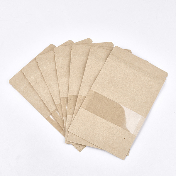 

PandaHall Resealable Kraft Paper Bags, Resealable Bags, Small Kraft Paper Stand up Pouch, with Window, Navajo White, 20x12cm Paper