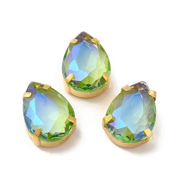 

PandaHall Moonlight Effect Teardrop Sew on Rhinestone, Multi-strand Links, with Golden Tone Brass Prong Settings, Garments Accessories..., Green