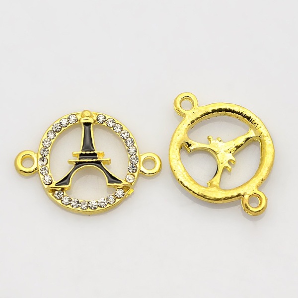 

PandaHall Golden Tone Alloy Enamel Rhinestone Multi-stone Links connectors, Ring with Eiffel Tower, Black, 25x18x3mm, Hole: 2mm Alloy...