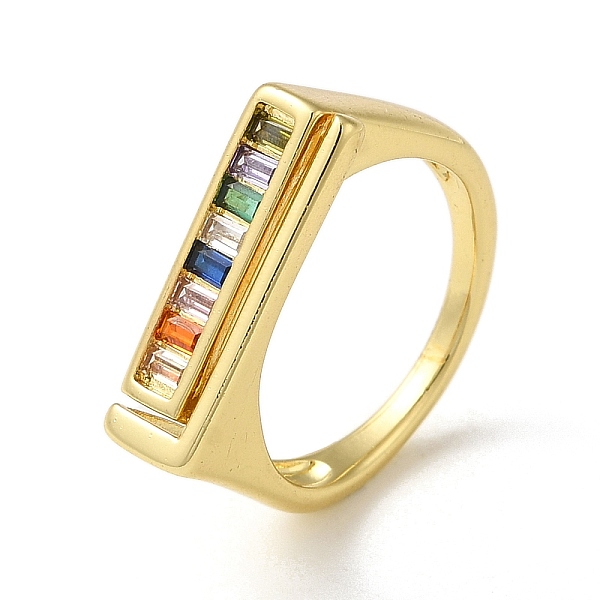 

PandaHall Rack Plating Real 18K Gold Plated Brass Micro Pave Clear Cubic Zirconia Finger Rings, Rectangle, Colorful, US Size 7 1/4(17.5mm)...