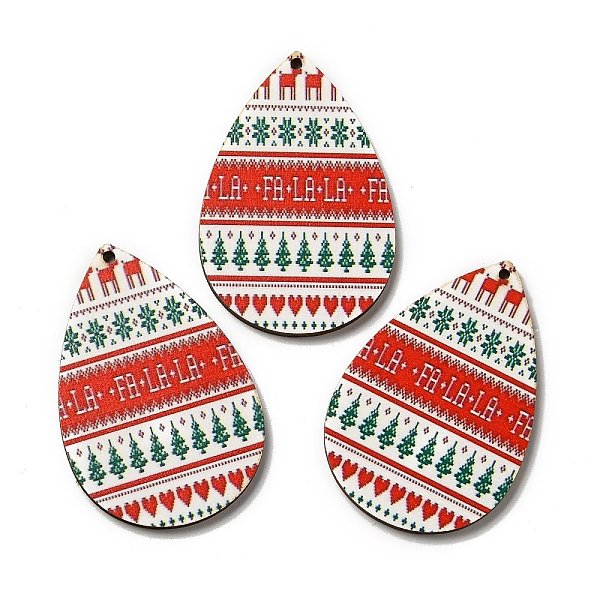 

PandaHall Single Face Printed Wood Big Pendants, Christmas Teardrop Charms, Red, 54x36.5x2.4mm, Hole: 2mm Wood Teardrop Red