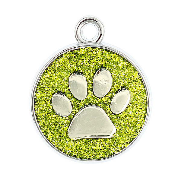 

PandaHall Enamel Charms, with Platinum Plated Alloy Findings and Glitter Powder, Flat Round with Dog Paw Prints, Green Yellow, 23x19x2.1mm...