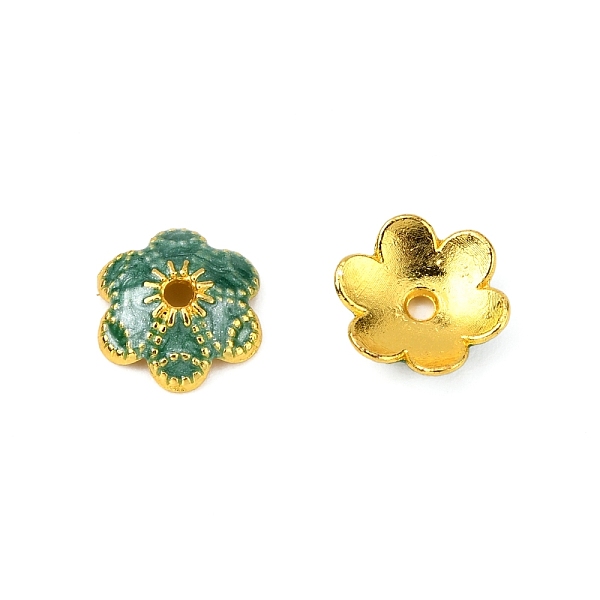 

PandaHall 6-Petal Alloy Enamel Bead Caps, Flower, Dark Cyan, 10x9x2.5mm, Hole: 1.4mm Alloy+Enamel