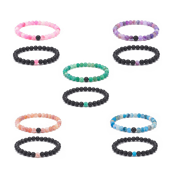 

PandaHall 10Pcs 10 Style Natural Weathered Agate(Dyed) & Lava Rock Round Beaded Stretch Bracelets Set, Essential Oil Gemstone Stackable..., Multicolor