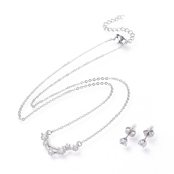 

PandaHall 304 Stainless Steel Jewelry Sets, Brass Micro Pave Cubic Zirconia Pendant Necklaces and 304 Stainless Steel Stud Earrings, with..., Clear