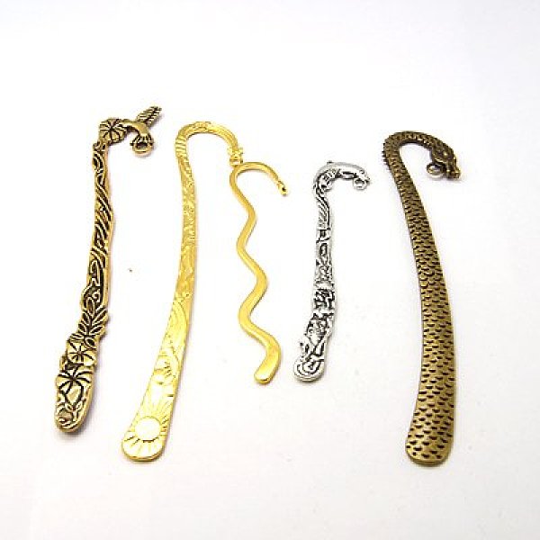 

PandaHall Tibetan Style Bookmarks, Mixed Shape, Mixed Color, 79~122x15~24x2~4mm, Hole: 2~3mm Alloy