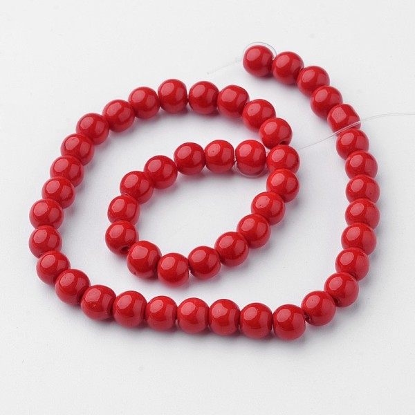 

PandaHall Opaque Solid Color Glass Beads Strands, Round, Red, 6mm, Hole: 1mm, about 52pcs/strand, 11.4 inch Glass Round Red