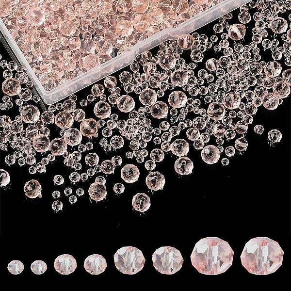 

PandaHall 8 Strands 4 Style Transparent Glass Beads Strands, Faceted, Rondelle, Pink, 3~8x2~6mm, Hole: 0.4~1mm, about 65~155pcs/strand...