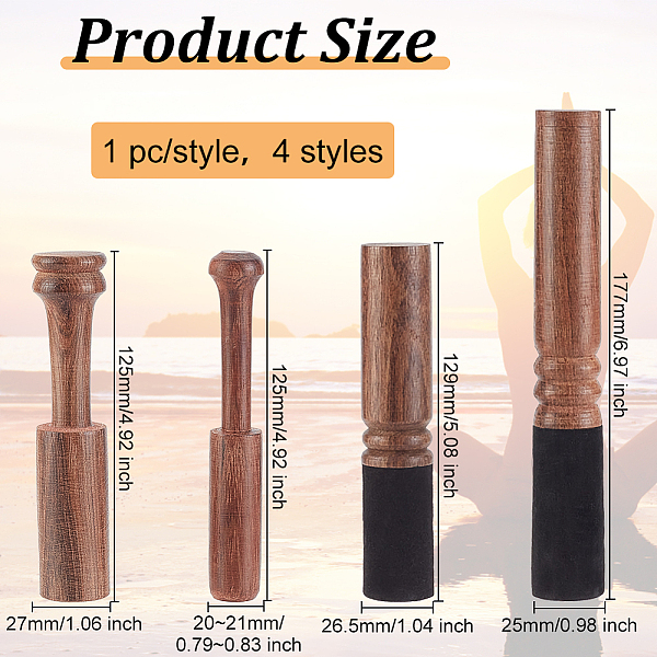 

PandaHall OLYCRAFT 4Pcs Tibetan Singing Bowl Mallet Leather Wrapped Meditation Mallet 4Size Suede Wooden Striker Sound Bowl Stick for...