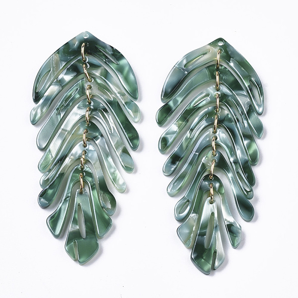 

PandaHall Cellulose Acetate(Resin) Big Pendants, with Iron Loops, Leaf, Golden, Cadet Blue, 70~76x29~31x3mm, Hole: 1.2mm Cellulose Acetate...