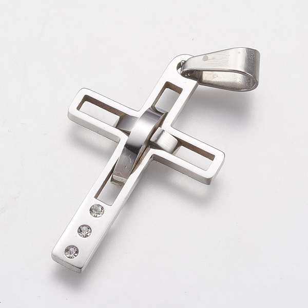 

PandaHall 316 Surgical Stainless Steel Pendants, with Rhinestone, Cross, Stainless Steel Color, 30x18x3mm, Hole: 3x6mm Stainless..., Clear