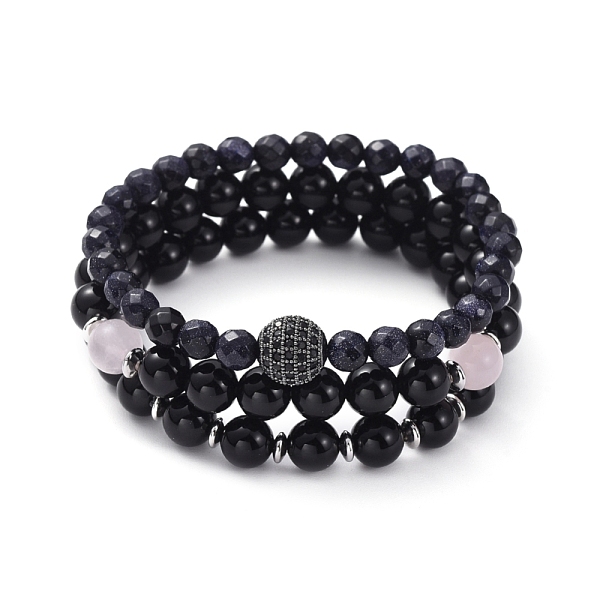 

PandaHall Stretch Bracelet Sets, Natural Black Agate(Dyed) with Natural Rose Quartz Beads/Spacer Beads Beaded Bracelets & Synthetic Blue...