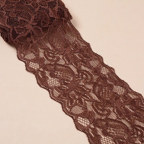 

PandaHall Elastic Lace Trim, Lace Ribbon For Sewing Decoration, Coconut Brown, 80mm Polyester Brown