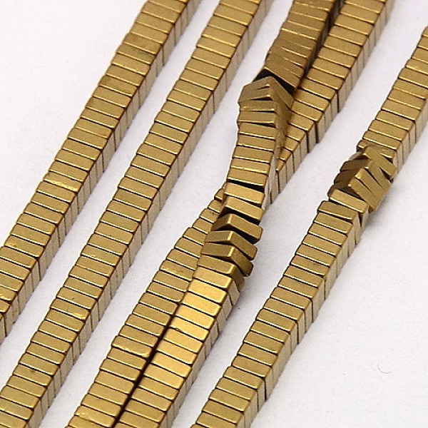 

PandaHall Electroplate Non-magnetic Synthetic Hematite Heishi Beads Strands, Thin Slice Flat Square Beads, Frosted, Grade A, Golden Plated...