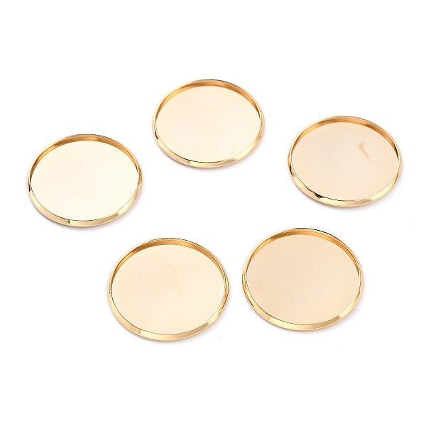 

PandaHall 304 Stainless Steel Cabochon Settings, Plain Edge Bezel Cups, Flat Round, Golden, 27x2mm Tray:25mm 304 Stainless Steel Flat Round