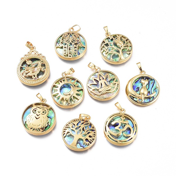 

PandaHall Natural Abalone Shell/Paua Shell Pendants, with Brass Findings, Flat Round, Golden, 31.5x27.5x5.5~8.5mm, Hole: 4.5x7mm Paua Shell...