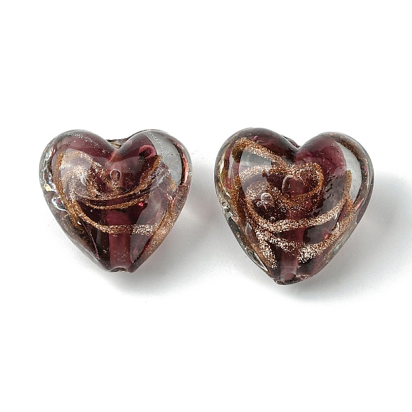 

PandaHall Handmade Gold Sand Lampwork Beads, Inner Flower, Heart, Coconut Brown, 21x20.5x13.5mm, Hole: 1.8mm Lampwork Heart
