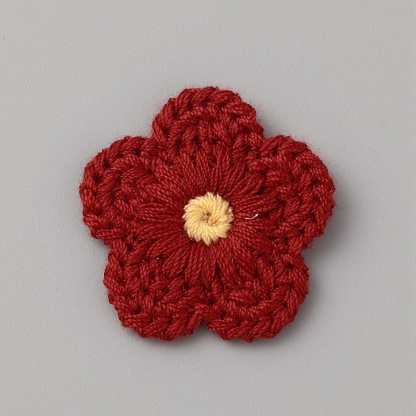 

PandaHall Two Tone Polyester Knitted Ornament Accessories, for DIY Sewing Crafts, Flower, Dark Red, 25~26x26~27x2mm Polyester Flower