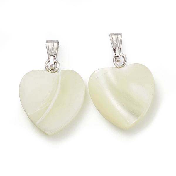 

PandaHall Natural Trochid Shell/Trochus Shell Pendants, Heart Charms, with Platinum Tone Iron Findings, Seashell Color, 17~17.5x14.5x3.5mm...