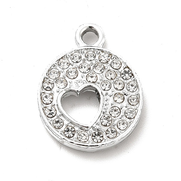

PandaHall Alloy Rhinestone Pendants, Platinum Tone Flat Round with Hollow Out Heart Charms, Crystal, 18x14x2.8mm, Hole: 2mm Alloy+Rhinestone..., Clear