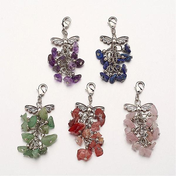

PandaHall Natural Gemstone Big Pendants, Cluster Pendants, with Alloy Pendants and Brass Lobster Claw Clasps, Antique Silver & Platinum..., Multicolor