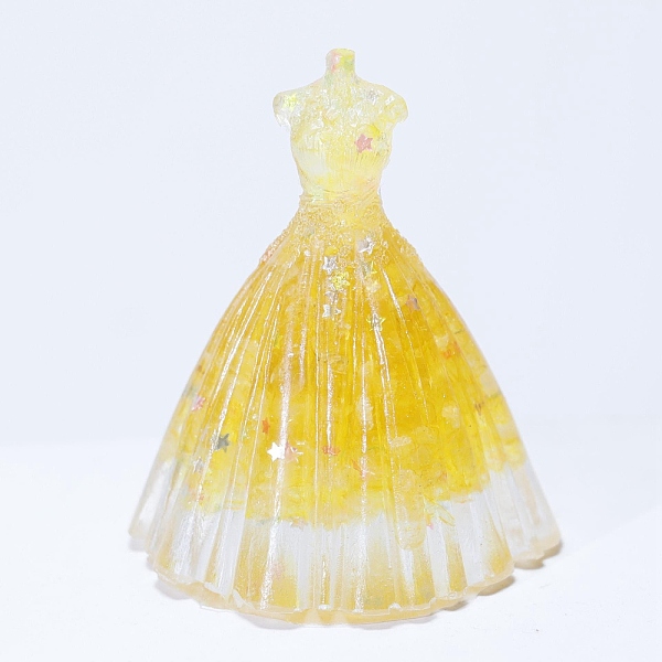 PandaHall Natural Citrine Chip & Resin Craft Display Decorations, Glittered Wedding Dress Figurine, for Home Feng Shui Ornament, 56x83mm...