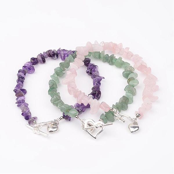 

PandaHall Natural Chip Gemstone Beaded Anklets, with Alloy Bar & Ring Toggle Clasps, 230mm Mixed Stone