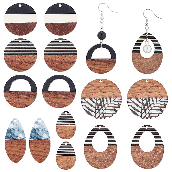 

PandaHall 14Pcs 7 Styles Opaque Resin & Walnut Wood Pendants, Waxed, Teardrop & Flat Round, Mixed Shapes, Mixed Color..., Multicolor