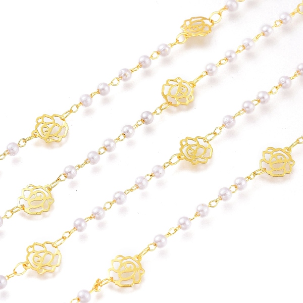 

PandaHall 3.28 Feet Brass Handmade Beaded Chains, with CCB Plastic Beads, Soldered, Long-Lasting Plated, Rose, Golden, Link: 4x2.5x3mm and..., White