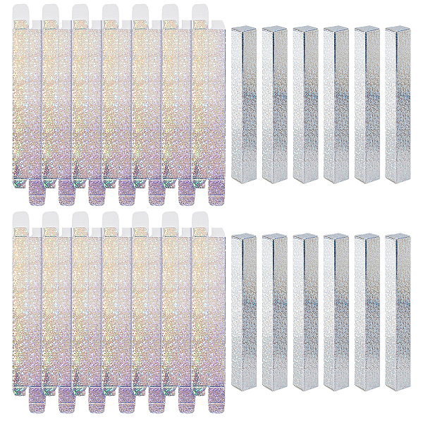 PandaHall Foldable Paper Eye Liner Bottle, Packing Box, Rectangle, Silver, 14.55~14.6x1.65x1.7~1.75cm, Unfold: 19.6x3.1x0.15~0.2cm Paper...