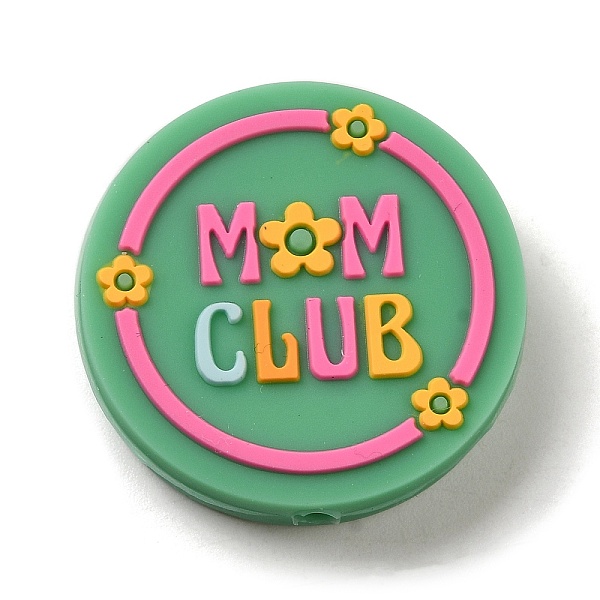 

PandaHall Flat Round with Word Mom Club Silicone Focal Beads, Chewing Beads For Teethers, DIY Nursing Necklaces Making, Lime Green...