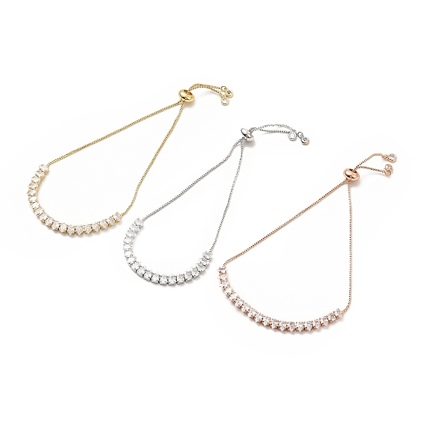 

PandaHall Adjustable Rack Plating Brass Cubic Zirconia & Box Chain Bracelets, Slider Bracelet for Women, Lead Free & Cadmium Free..., Clear