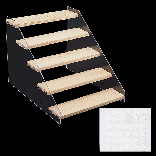 

PandaHall 5-Tier Clear Acrylic Display Risers, Showing Display Shelf Wooden Showing Stand Jewelry Displays Rise for Vendors, Pop Figures..., Orange