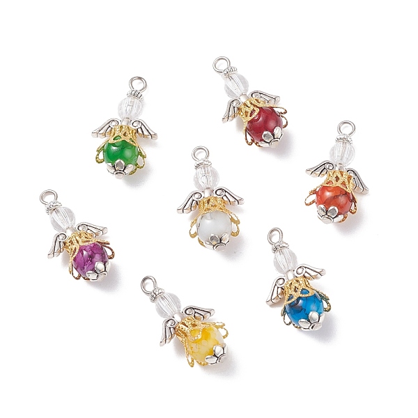 

PandaHall Baking Painted Glass Beaded Pendants Set, with Iron & Alloy Findings, Acrylic Beads, Angel, Mixed Color, 28.5x15.5x11.5mm, Hole..., Multicolor