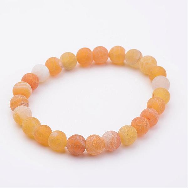 

PandaHall Natural Weathered Agate(Dyed) Stretch Beads Bracelets, Goldenrod, 2 inch(50mm) Natural Agate Gold