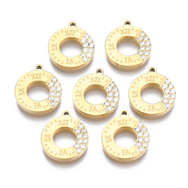 

PandaHall 316 Surgical Stainless Steel Charms, with Micro Pave Clear Cubic Zirconia, Ring, Real 14K Gold Plated, 11.5x10x1mm, Hole: 1mm 316...
